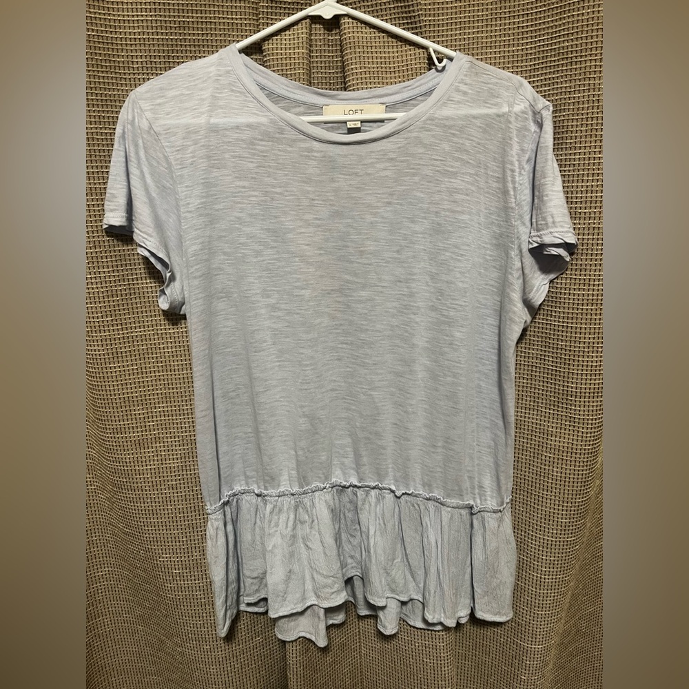 LOFT Light Blue Short Sleeve Ruffle Top